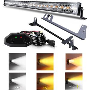 ASLONG 52 Inch 300W LED Light Bar White/Amber Flasing Strobe with Six Modes Spot Flood Offroad Driving Light with Upper Windshield Mounting Brackets Wiring Harness Switch for Wrangler JK 2007-2018