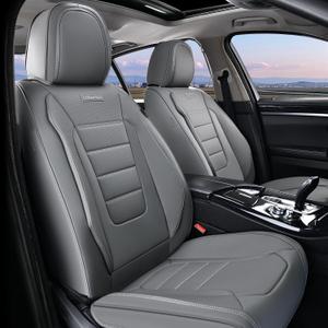 Coverado Front Seat Covers, Car Seat Cover, Gray Seat Covers for Cars, Car Seat Protector, 2PCS Waterproof Faux Leather Car Seat Cushion, Luxury Seat Cushions, Auto Seat Covers Fit for Most Vehicles