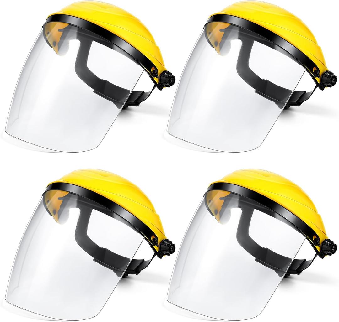 4 Pack Safety Face Shield for Grinding and Cutting, Full Impact Resistant Face Shield Mask for Work Chemical Woodworking (Yellow)