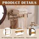 24" 2-Tier Vintage Style Brass Foldable Towel Rack with Hooks