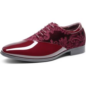 Bruno Marc Men's Dress Tuxedo Shoes Classic Patent Velvet Lace-up Formal Caden Oxford (10, Dark Red)