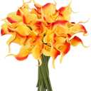 24 Pcs Orange Artificial Calla Lily Flowers Fake Orange Silk Flowers Real Touch for Wedding Bouquet Office Home Kitchen Decor