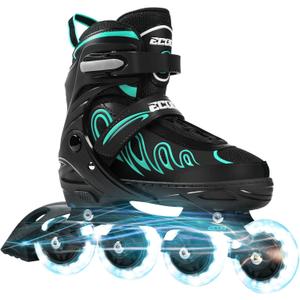 Inline Skates for Girls and Boys Ages 5-8 8-12 Light up Wheels, Adjustable Size Roller Skates Blades Kids Adult Women Outdoor (Cyan)