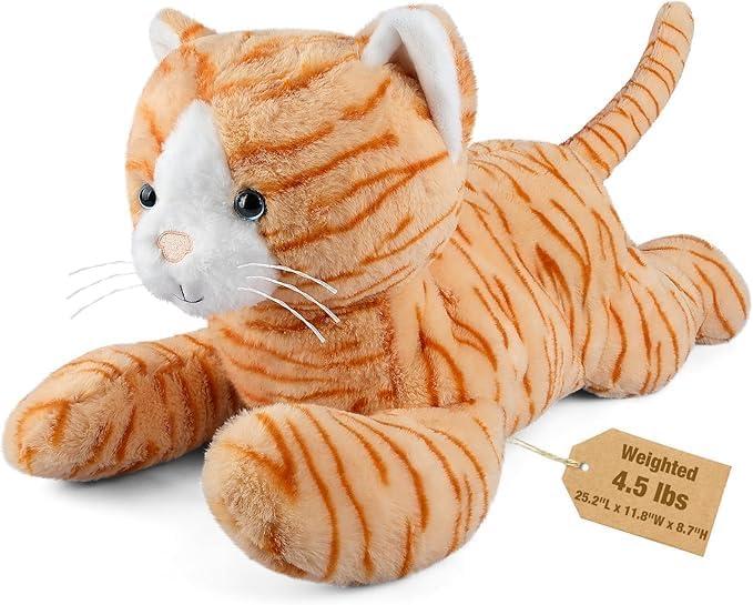 25" & 4.5 lbs Cat Weighted Stuffed Animals for Comfort, Cuddly & Soft Kids' Plush Toy Pillows for Companion, Large Plushies with Removable Ceramsite Bag, Gifts for Adults, Kids, Boys and Girls