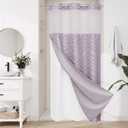 Purple Small Stall Boho Shower Curtain with Snap-in Liner 36 x 74, No Hooks Tufted Chevron Striped Textured Lavender Shower Curtain with See Through Mesh Top Window for Bathroom Decor