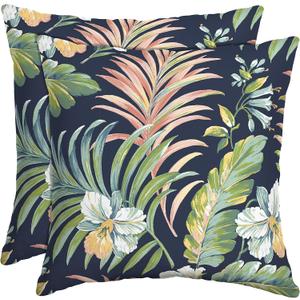 Arden Outdoor Toss Pillow, 2 Pack, 16 x 16, Rain-Proof, Fade Resistant Simone Blue Tropical