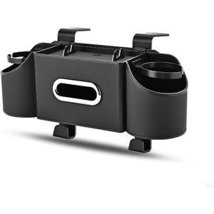 Car Backseat Organizer 4-in-1 with Cup Holder & Tissue Box, Multi-Pocket Car Seat Storage for Phone, Drinks, Travel Accessories (Black)