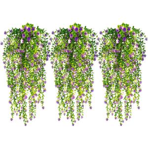 RECUTMS Artificial Hanging Plants Fake Hanging Plant Faux Hanging Plants UV Resistant Plastic Plants for Indoor Outdoor Room Wall Wedding Patio Porch Decor(Purple)
