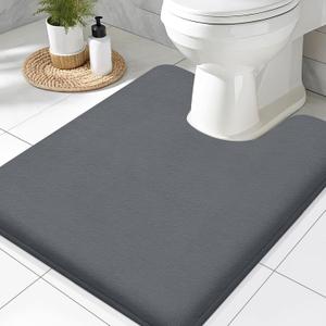 Smiry Memory Foam Toilet Rugs U-Shaped 24x20, Extra Soft Absorbent Non-Slip Contour Bathroom Rugs, Machine Washable Bath Mats for Toilet, Dark Grey