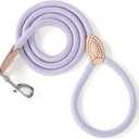 Mile High Life Rope Leash with Genuine Leather Connection, 6 FT/5 FT/4 FT, Heavy Duty Leash for Small Medium & Large Dogs (Purple,60 Inch)