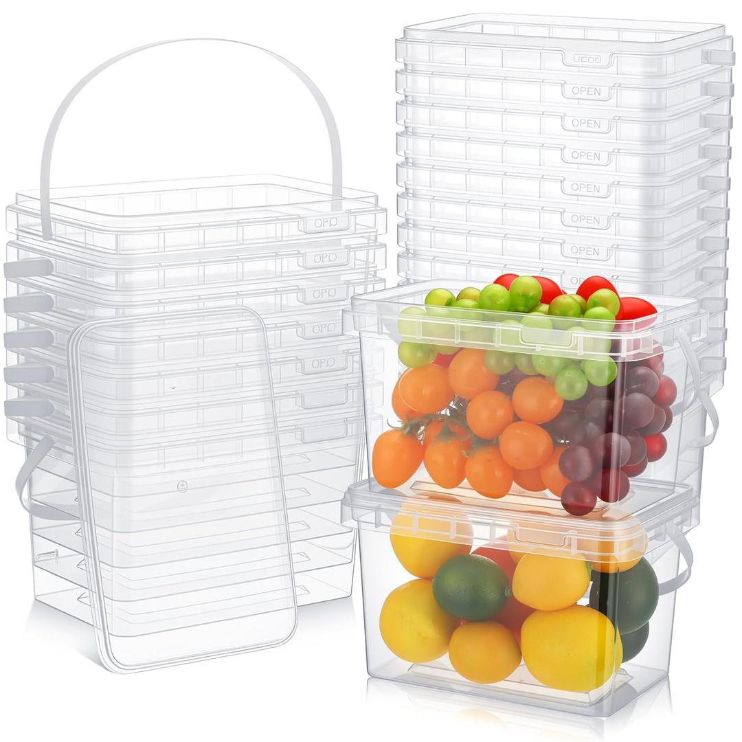 Domensi 24 Pcs 68 oz Clear Plastic Food Buckets Ice Cream Buckets with Lids and Handle, Reusable Square Deli Containers Freezer Microwave Safe for Kitchen Food Drinks Storage
