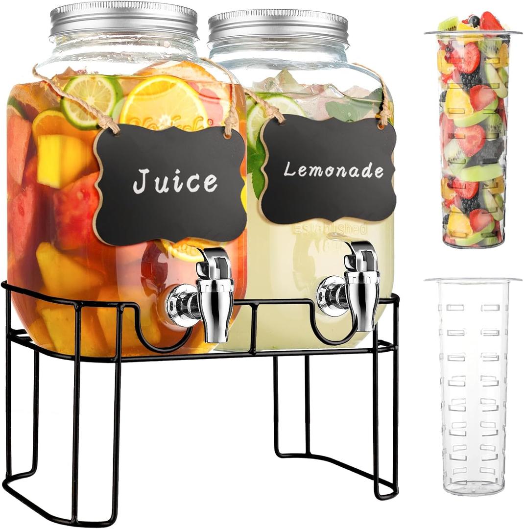 1 Gallon Glass Drink Dispensers For PartiesLemonade Beverage Dispenser With Stand And Spigot For BBQ, Picnic, Party,Laundry Detergent Dispenser