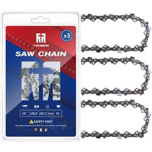 3 Pack 16 Inch Chainsaw Chain, 3/8" LP Pitch .043'' Gauge 56 Drive Links Fits M18 Fuel, Ego CS1613, Dewalt DCCS690-49162715, DWO1DT616