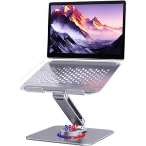Laptop Stand for Desk, Aluminum Alloy Ergonomic Laptop Riser 360 Rotation Base, Portable Adjustable Laptop Stand for Office Home Fits MacBook Air Pro, Dell, HP (10"-17.3'') - Silver