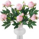 6Pcs Realistic Pink Artificial Peony Flowers,18.9 Inch Double Heads Silk Fake Peonies Flowers with Long Stem for Vase Arrangement,Wedding Centerpieces,Indoor Decor