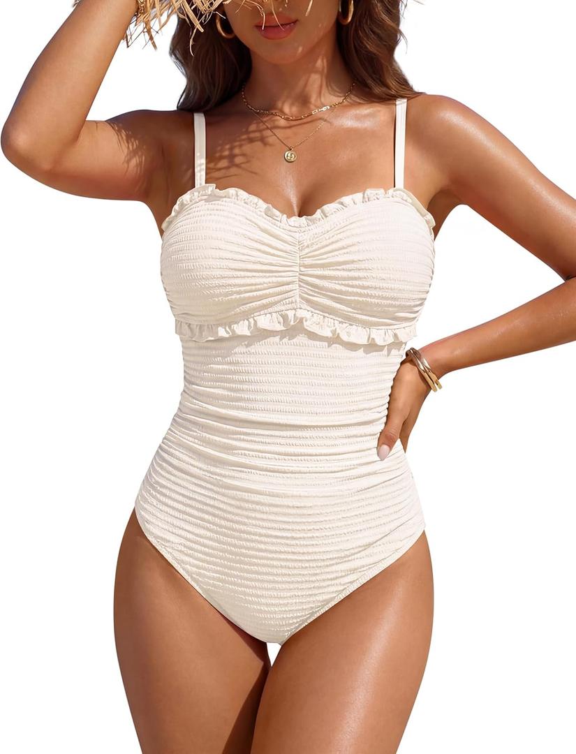 BMJL One Piece Swimsuit Women Tummy Control Textured Adjustable Straps Full Coverage Bathing Suits 2026
