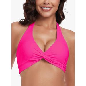 Ocean Blues Women's V-Neck Bikini Top Twist Triangle Swimsuit Top Halter Bathing Suit Top, (Hot Pink, Medium)