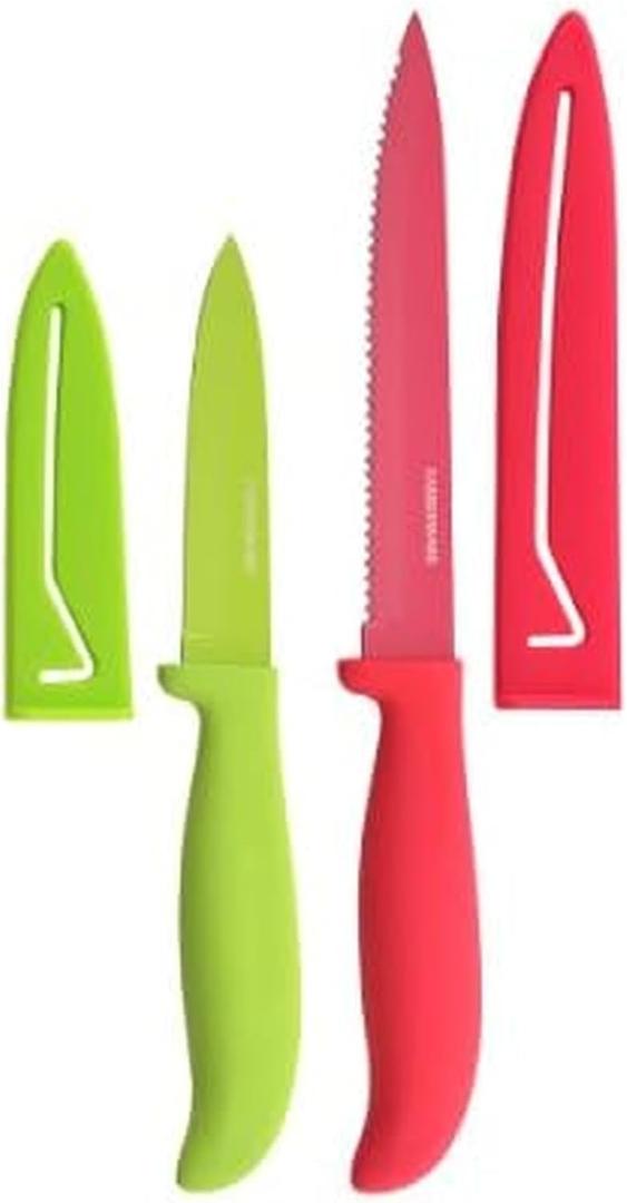 Farberware 4-Piece Non-Stick Resin Knife Set, Red/Green -
