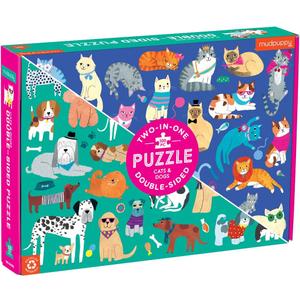 Mudpuppy Cats and Dogs Double-Sided Puzzle, 100 Pieces, 22”x16.5” – Perfect Family Puzzle for Ages 6+ - Colorful Illustrations of Dogs on One Side and Cats on the Other – Two Fun Puzzles in One Box