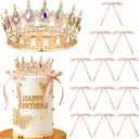 19Pcs Gold Crown Cake Topper Queen Crown Tiara for Princess Birthday Party Decor Gold Bows Crowns for Cake Decorations Queen Themed Wedding Party Supplies