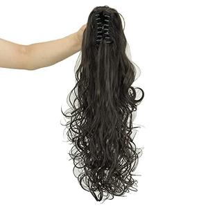 IMISSU Thick Mess Curly Jaw Claw Ponytail Hair Pieces Extensions Pony Tail Clip in Hairpiece 24 Inches (Black Brown)