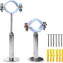 AKIHISA 2 Pcs 304 Stainless Steel Pipe Supports, Wall Mount Ceiling Mount Pipe Hanger, Pipe Holder for OD Pipe 48-51MM Adjustable Height Range 100-200mm