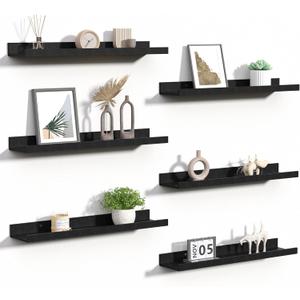 upsimples Floating Shelves for Wall Decor and Storage, Black, 6Pcs 23.6'', 23.6in
