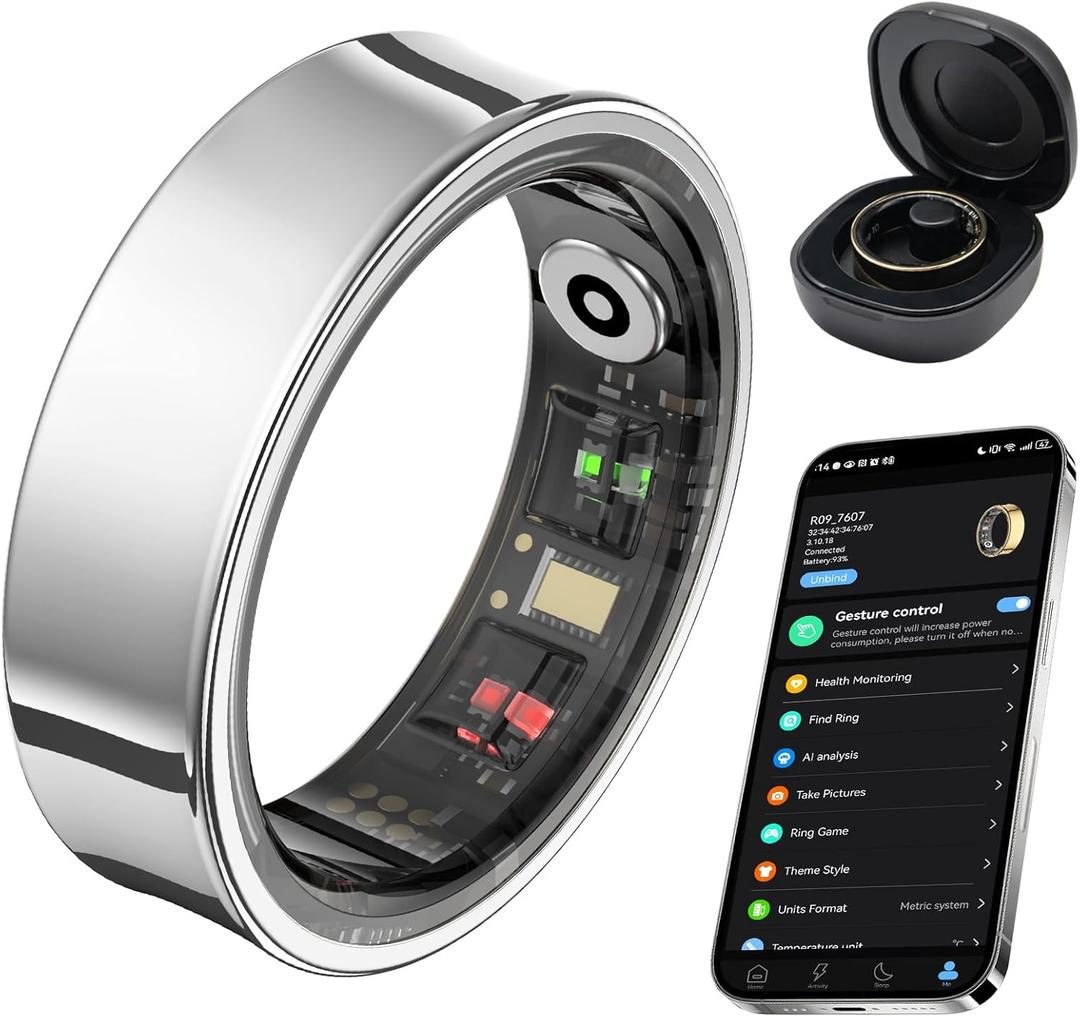 Smart Ring for Women Men, Fitness Tracker Ring with Body Temperature, Heart Rate, Blood Oxygen, Sleep Monitor, Calories, No Subscription Fee, IP68 Waterproof for iPhone & Android (Silver, #8)
