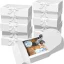 10 PCS Gift Boxes with Lids, 10.6x7.8x3.1 Inch Kraft Paper Gift Box, White with Ribbon, Bridesmaid Proposal Box for Wedding, Packaging, Present, Birthday, Cupcake