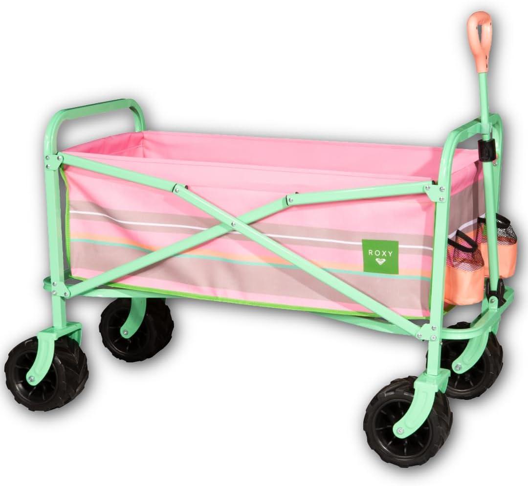 Roxy Folding Beach Wagon Cart Heavy-Duty Collapsible Utility Wagon with All-Terrain Wheels, Large Storage Capacity, and Adjustable Handle Ideal for Beach, Camping, and Outdoor Adventures