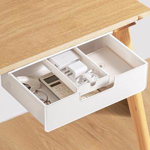 Under Desk Drawer Slide Out Hidden Under Table Storage, White Standing Under Desk Drawers Attachment with 2 Installation Methods (Screw/Adhesive), Large Under Cabinet Drawer for Office/Home
