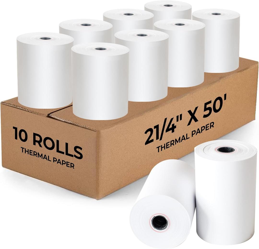 TheBestLoft Printivites, 2-1/4" x 50' Thermal POS Paper Rolls - 10-Pack for Receipt Printers, Square & Credit Card Terminals - Perfect for Retail & Calculations