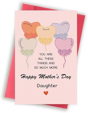 Funny Mother's Day Card for Daughter Stepdaughter, Lovely Heart Balloons Daughter Mother's Day Card for Women Her, Unique Mothers Day Cards Gifts from Mom Dad, Set of 2