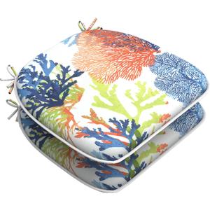 LVTXIII Set of 2 Outdoor Chair Cushions for Patio Furniture, Water Repellent Patio Chair Cushions 17"x16" with Ties, U-Shaped Dining Chair Pads for Garden Kitchen Use, Seascape Coral