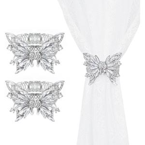 2 Pcs Silver Butterfly Decorative Curtain Tie Backs, YueLvoe Elegant Modern Metal Holdbacks for Living Room, Curtain Ties with Rings, Buckle Holder for Home Office Cafe Balcony (Silver)