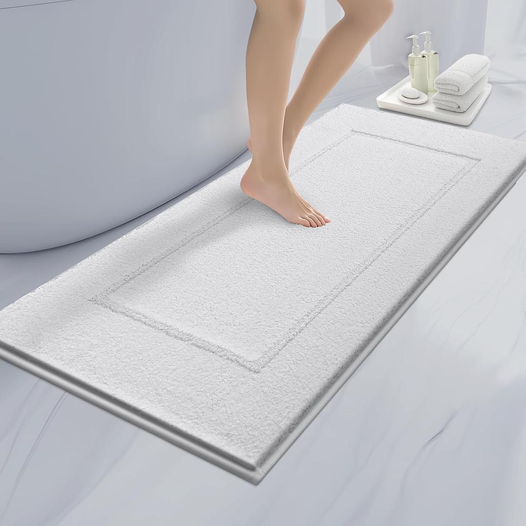 anllugs Bathroom Rugs 24" x 60", Non-Slip Extra Soft Absorbent Bath Rugs, Machine Washable Quick Dry Bath Mats for Bathroom Floor, Shower, Bathtub and Sink, White