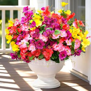 2 x Yastouay Artificial Flowers for Outdoors UV Resistant, 12 Bundles Realistic Fake Outdoor Hibiscus Flowers Artificial Outdoor Flowers, Faux Flowers for Outdoor Planters Front Porch Patio Outdoor