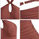 ZAFUL Women's Tankini Swimsuits Cut Out Crisscross Tankini Top with High Waisted Bottom Tummy Control Bathing Suit (Brown, S)