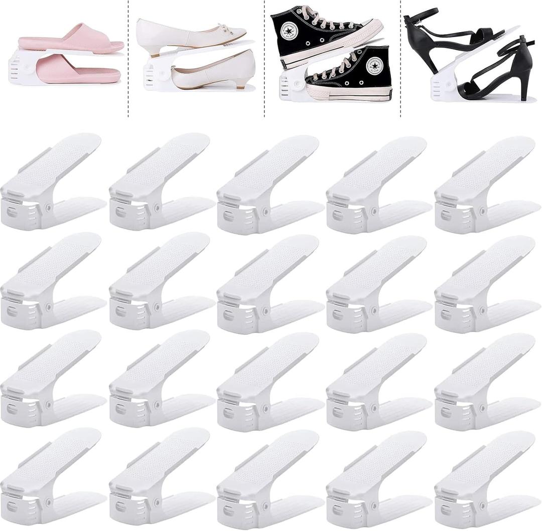 YIHATA Shoe Slots Organizer 20 Pack, Adjustable Shoe Stacker Space Savers 50%, Upgrade Double Deck Shoe Rack Holder for Closet Organization, White