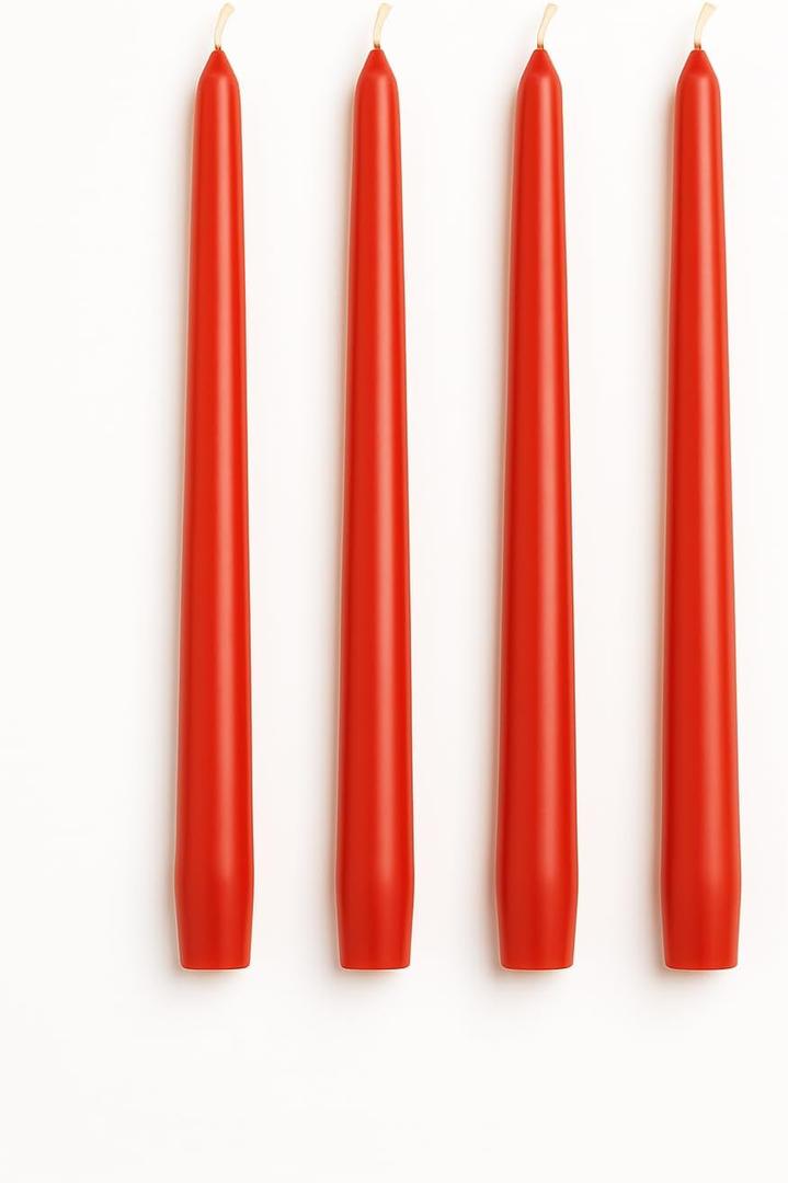 Dinil Red Taper Candles  10 Inch Tapered Candles Set of 4  Unscented Taper Candles  Decorative Long Candlesticks for Decoration, Festival, Dinner, Party  Long Burning Time  Red