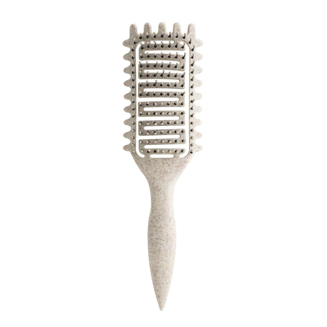 Curl Defining Brush for Curly Hair, Vented Detangling Hair Brush for Wet and Dry Styling, Curved Brush for Shaping and Smoothing Curl Clumps, Lightweight Hair Brush Beige