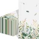 2 x 80 Pcs Greenery Guest Napkins Gold Foil Disposable Paper Hand Towels Green Eucalyptus Leaf Paper Napkins for Home Bridal Baby Shower Birthday Tea Party,4.3"*7.8"