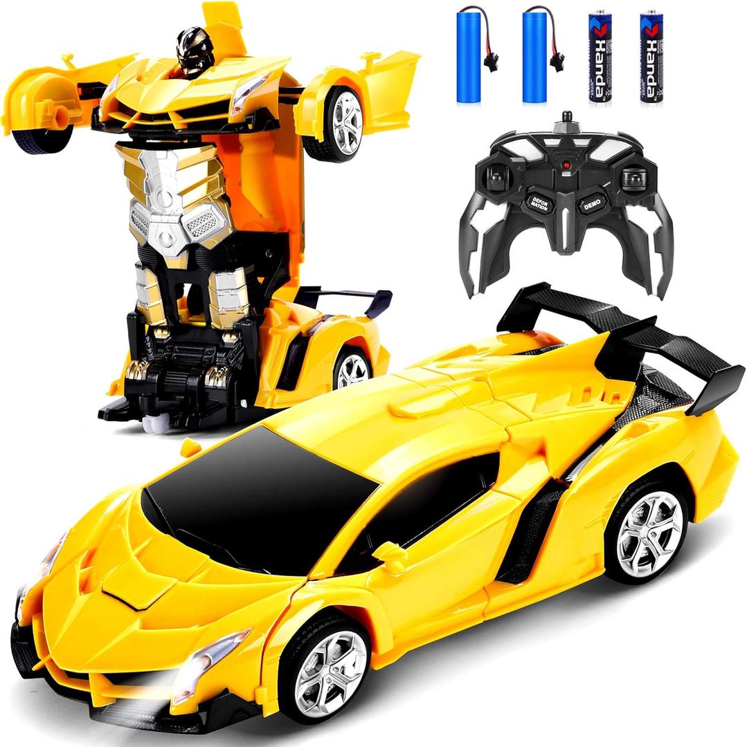 Dolanus Remote Control Car - Transform Robot RC Cars Contains All Batteries: One-Button Deformation and 360 Degree Rotating Drifting, Present Christmas Birthday Gift for Boys/Girls (Yellow)