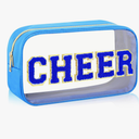 Abbylike Cheer Clear Makeup Letter Bag Cosmetic Zipper Cheers Pouch Chenille Patch Cheerleader Gifts Preppy Cheer Nylon Handmade Toiletry Bags for Women Girls Gifts (1, Blue)