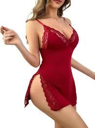 Babydoll Lingerie for Women Sexy Nightgowns Lace Chemise Cute Sleepwear Cami Nightie Modal with Side Slits XL