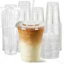 100 Pack 12 oz Clear Plastic Cups with Lids and Straws, [Leak-Proof & Snug Fit] Disposable Iced Coffee Cups for Smoothies, Bubble Tea and Cold Drinks, BPA Free Crystal Clear PET Tumblers