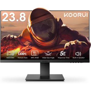 KOORUI 24 Inch Computer Monitor FHD 1920 x 1080p 100HZ, Built-in Speakers, Ultra-Slim Bezels, 75mm VESA Mountable, Tilt Adjustable, HDMI, VGA, Black