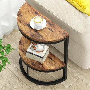 Tribesigns End Table Semi Circle, Small Half Round Side Table with Storage Shelf, Wood Accent Table Slim C Table for Sofa Couch, Living Room, Bedroom, Easy Assembly (Rustic Brown & Black, 2-Tier)