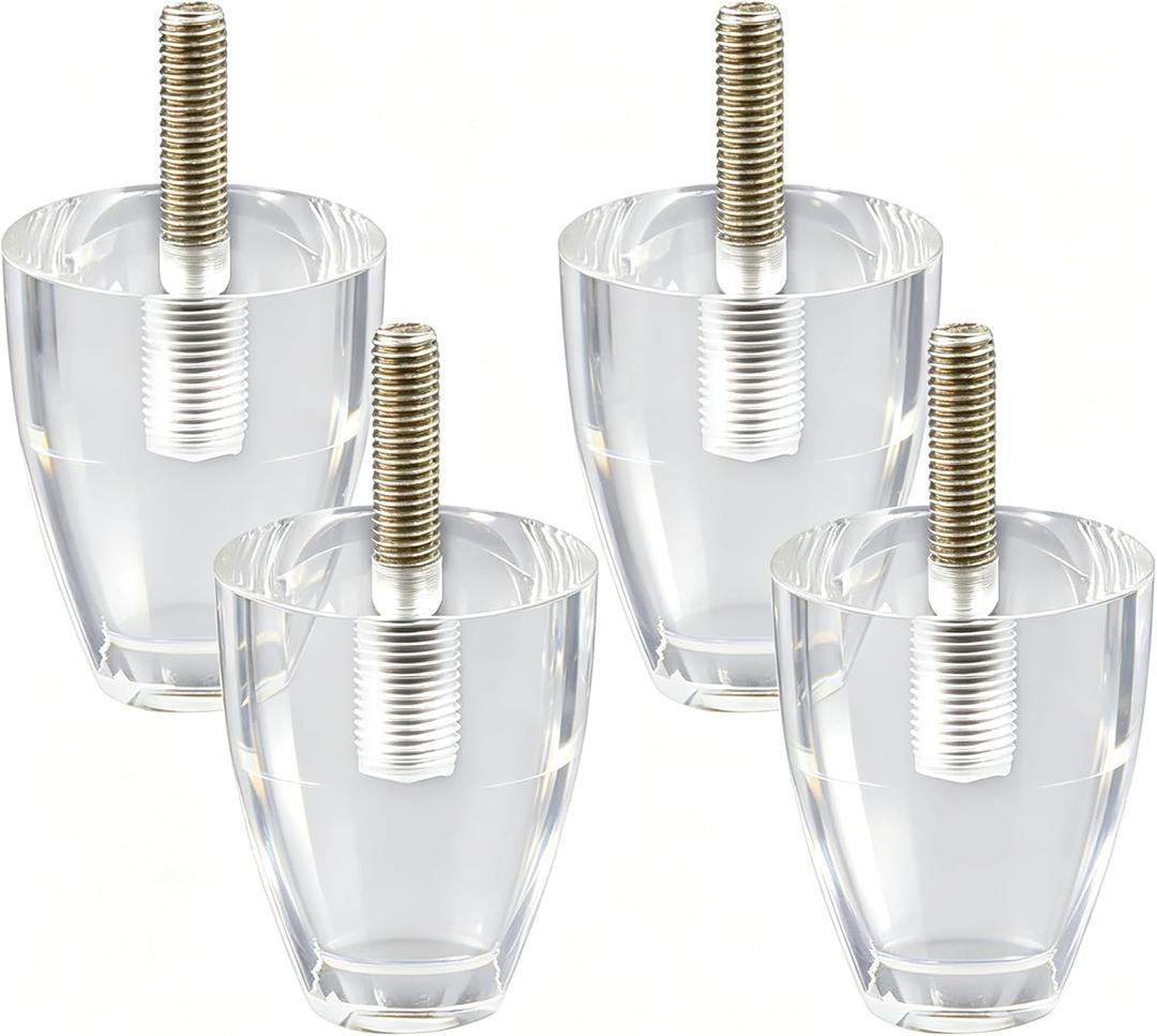 Clear Acrylic Furniture Legs, 2.8 Inch Height Lucite Sofa Feet with M10 Bolt & Flange Nut, Modern Cabinet Risers for Table, Couch, Bookcase, Nightstand, 4Pcs Replacement Legs