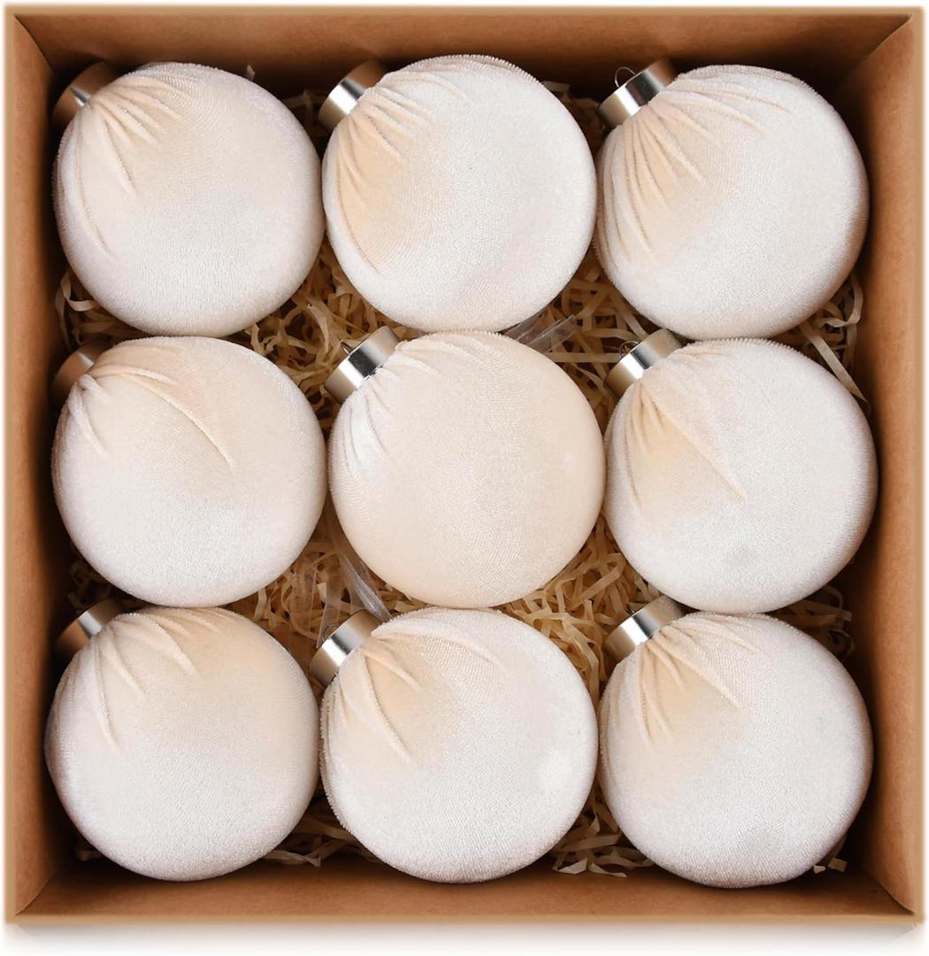 Velvet Ornaments for Christmas Tree Decorations - Beige Christmas Ball Ornament for Indoor Holiday Decor - Shatterproof Xmas Bulbs Ornaments 80mm 3.15inch - Pack of 14
